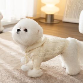 Dog Striped Knitted Sweater Cardigan Clothing (Option: Beige Hooded Fur Ball-XS)