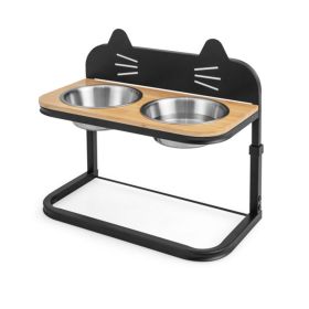 Raised Pets Cats Dog Feeding Station Elevated Pet Feeder (type: Style B, Color: Black & Natural)