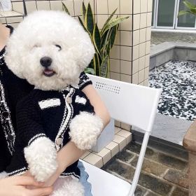 Dog Striped Knitted Sweater Cardigan Clothing (Option: Black-XL)